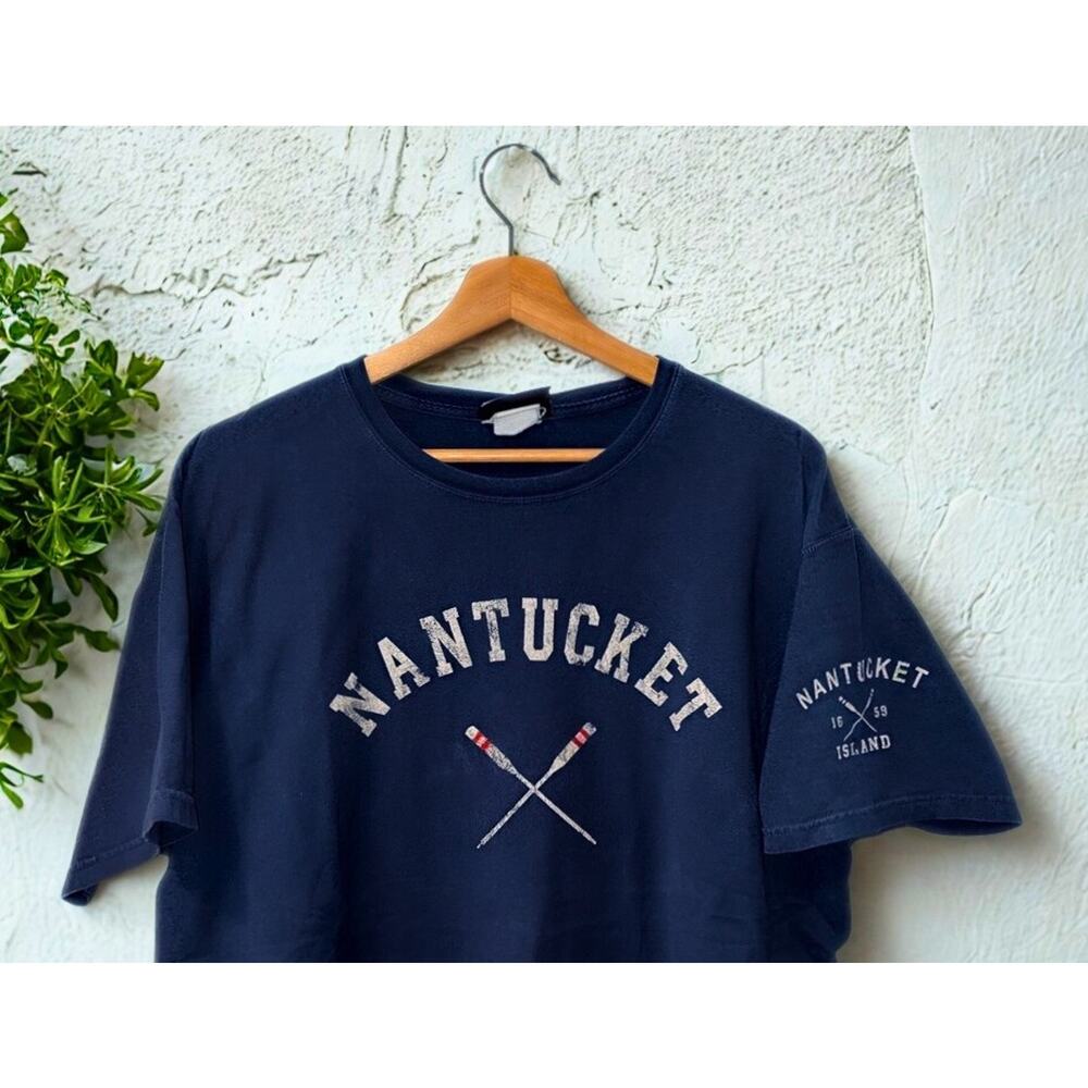 Breezin’ Up Nantucket Island Rowing T-Shirt Mens Large VTG 90s Navy Tee - Picture 6 of 7